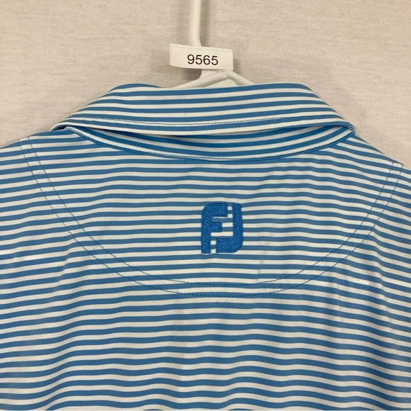 FootJoy Blue White Striped Soft Stretch Golf Polo Shirt Large - Picture 8 of 10